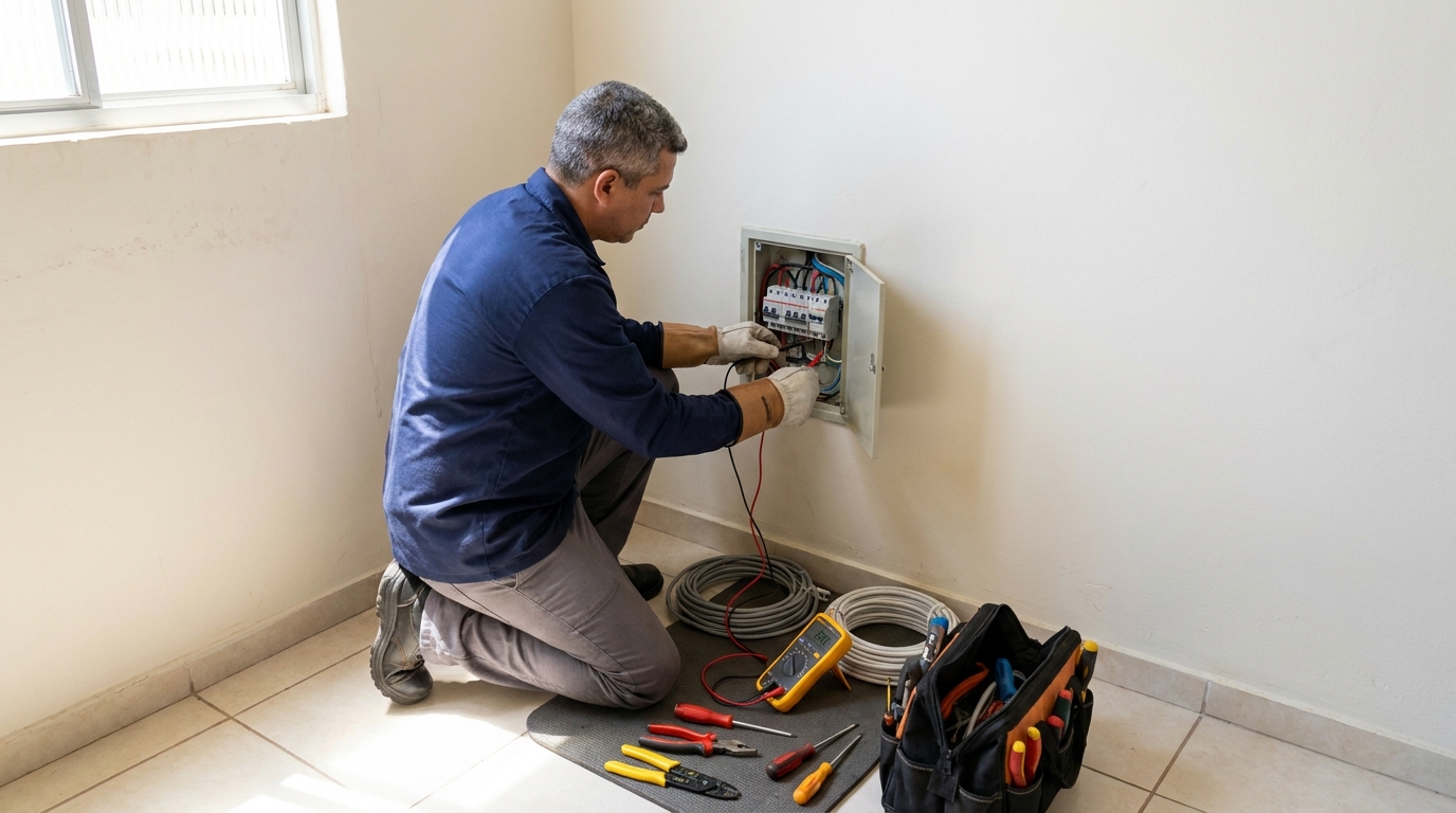 Eletricista realizando manutencao em Viamão‑RS
