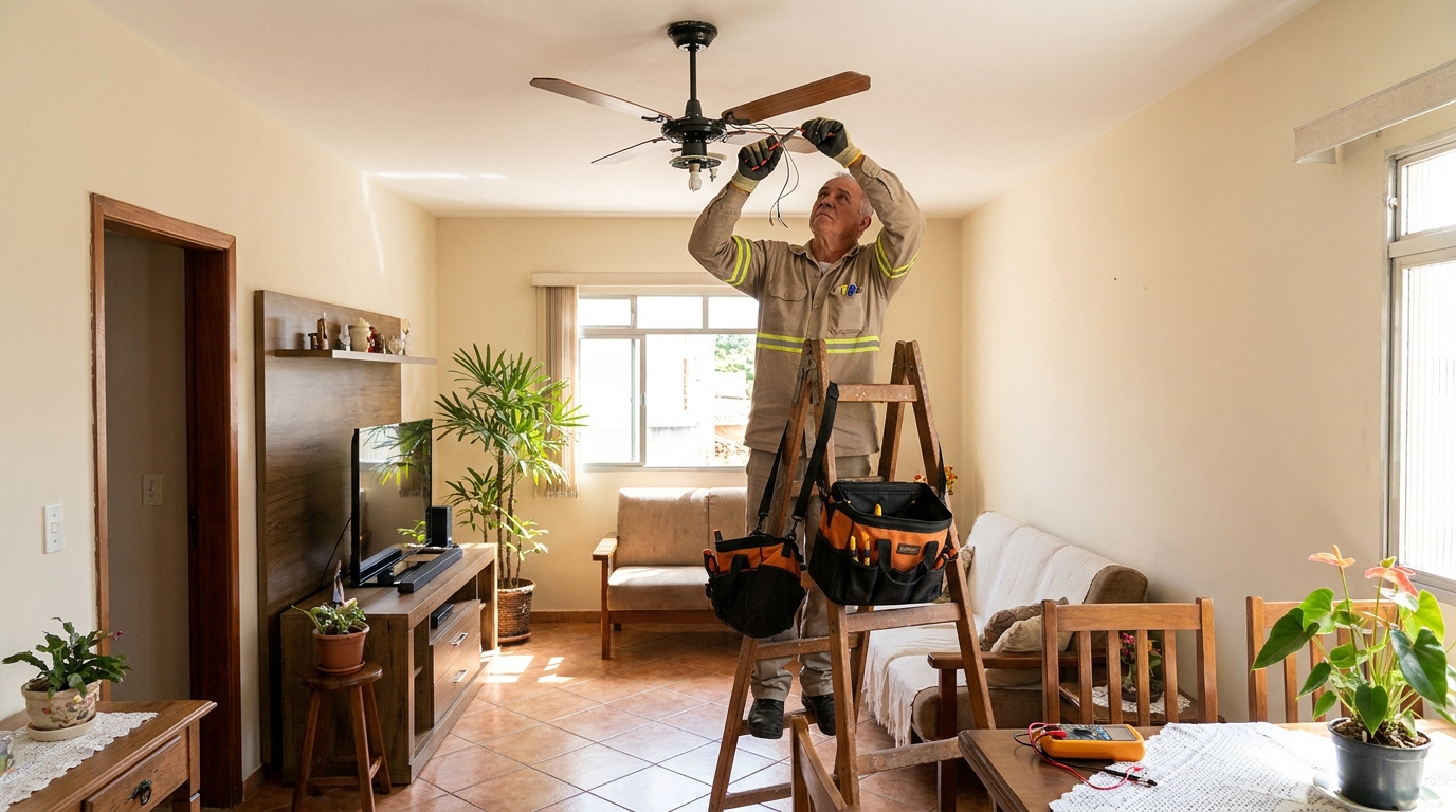 Montagem de ventilador de teto em Viamão‑RS